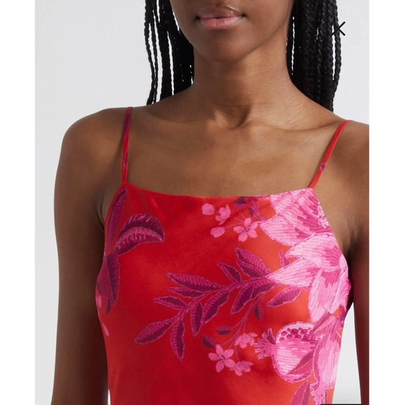 FARM Rio Anthropologie Summer Fruit Satin Maxi Slip Dress Floral Viscose Small - Picture 4 of 14